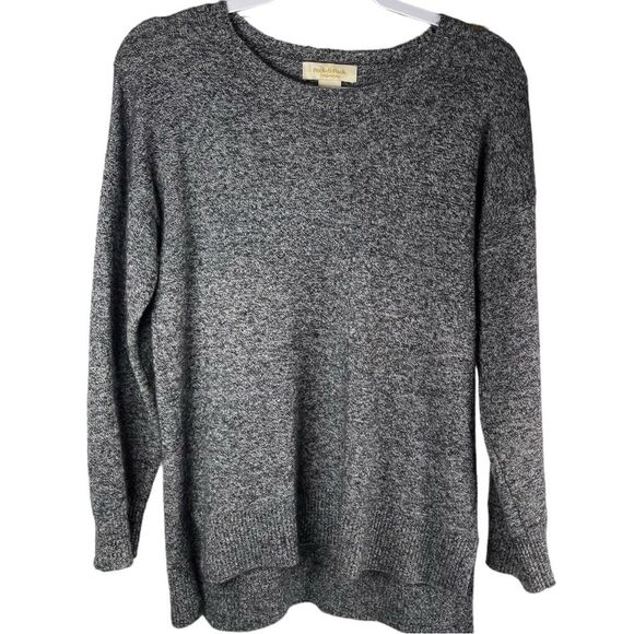 Peck & Peck 2-Ply Cashmere Black White Heather Knit Crewneck Sweater Size Medium - Picture 1 of 6